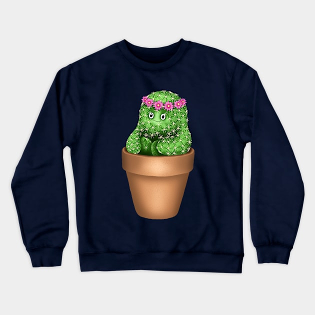 Cute Cactus (Pink Background) Crewneck Sweatshirt by illucalliart